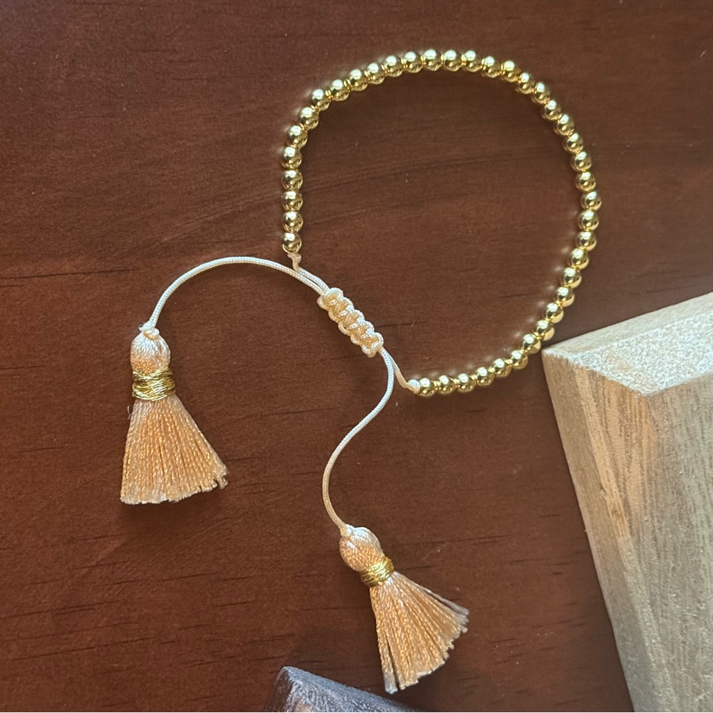 Gold Beaded Bracelet With Tassels 18$